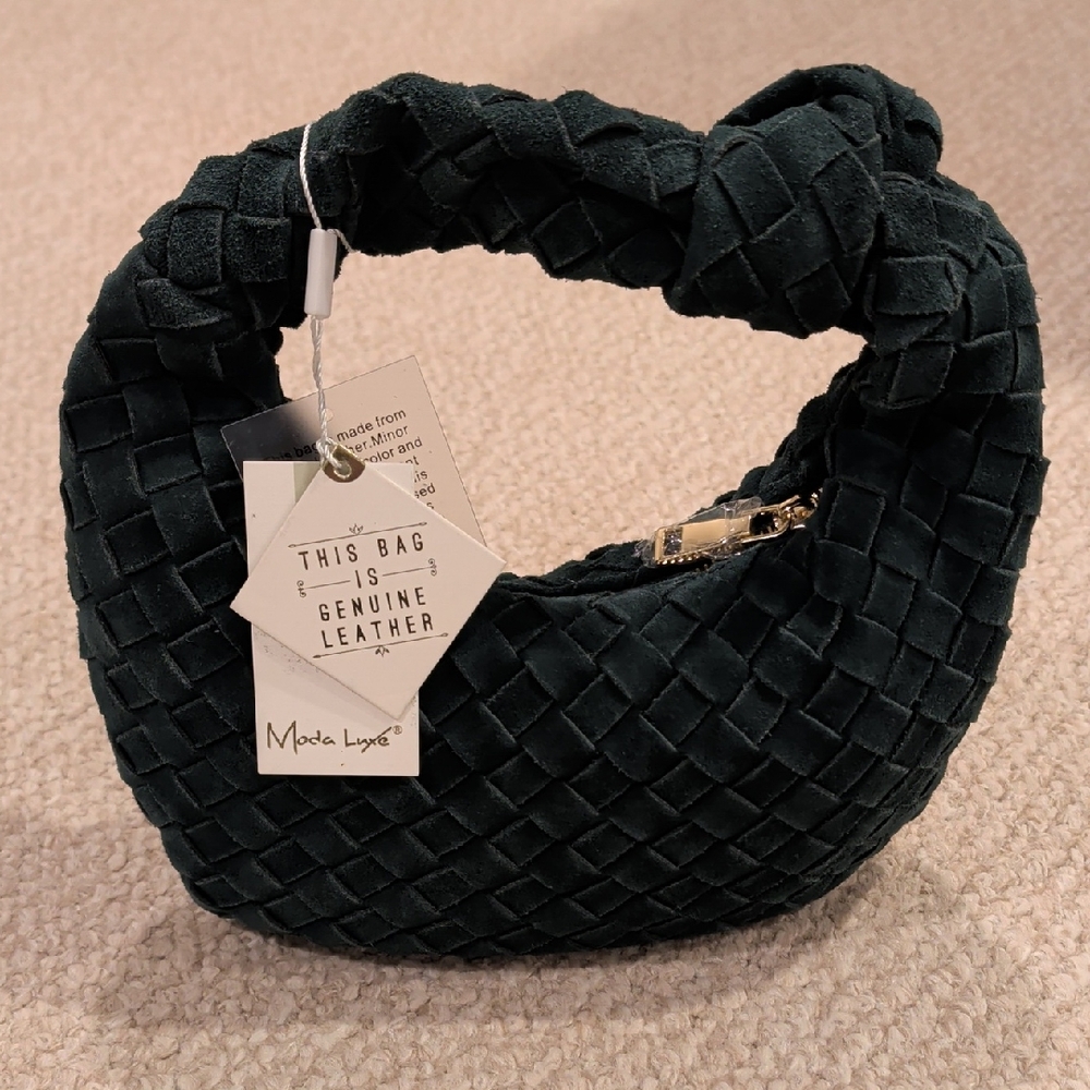 Moda Luxe Dark Green Woven Leather Hobo Bag